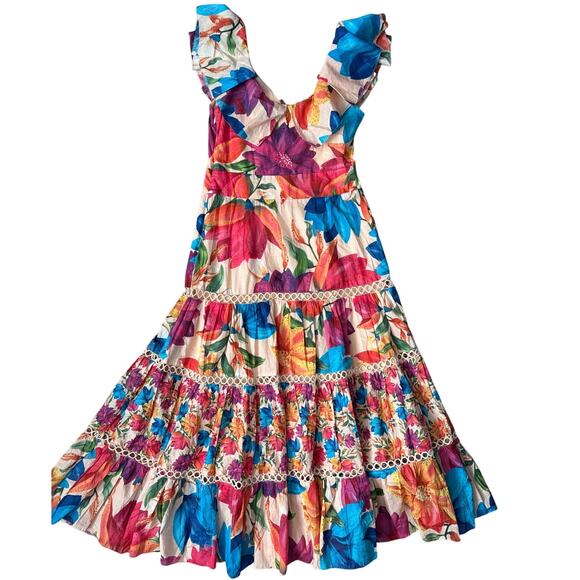 FARM Rio Vibrant Mary’s Garden Frilled Top Midi Dress Size Small - Picture 7 of 14